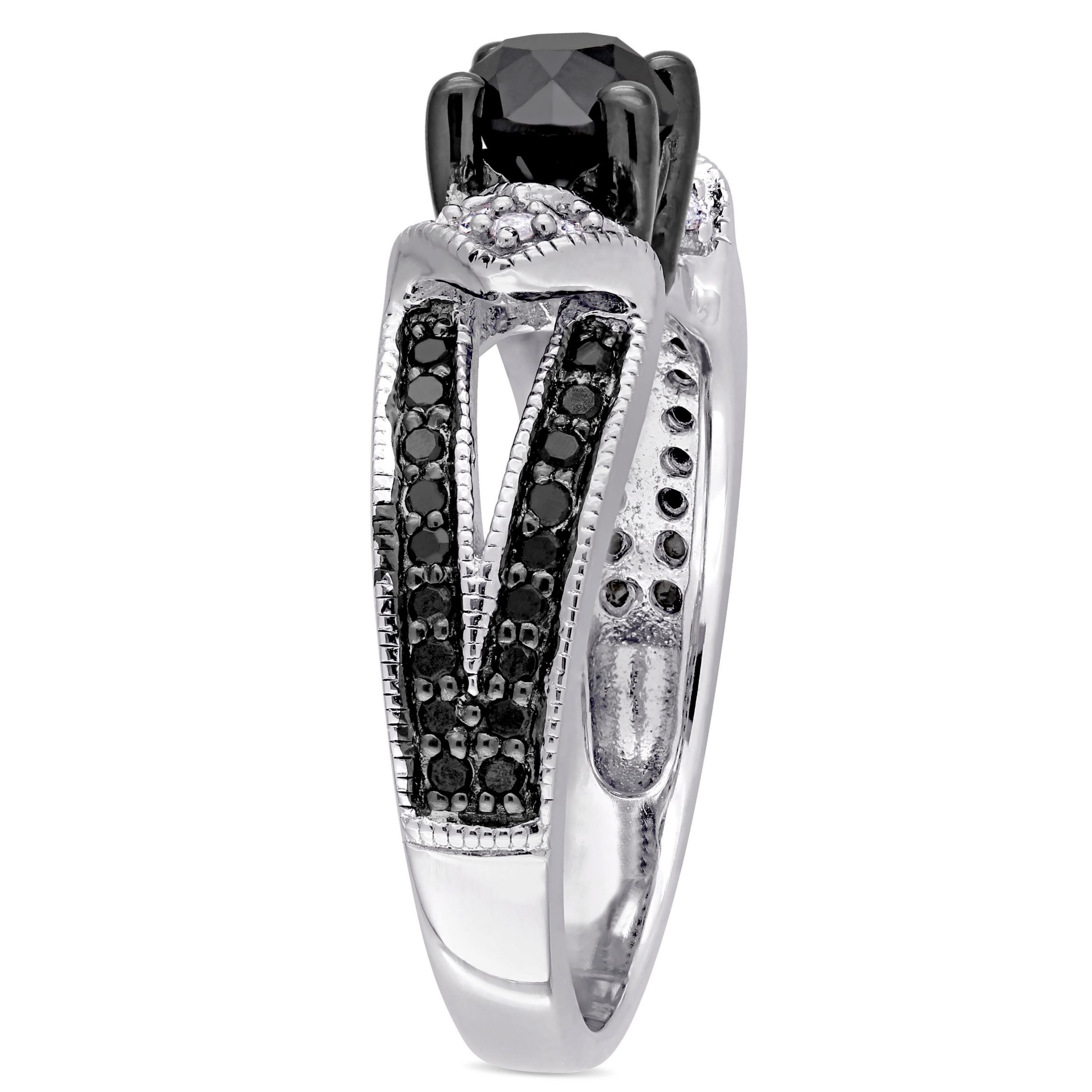 1 ct. t.w. Black and White Diamond Split Shank Engagement Ring in Sterling Silver with Black Rhodium