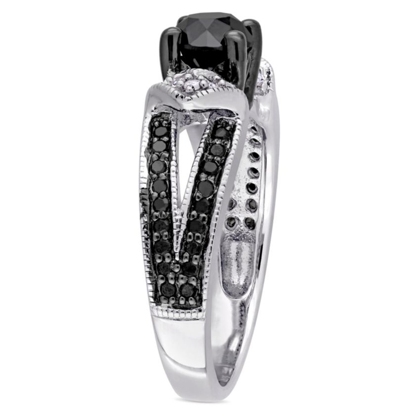 1 ct. t.w. Black and White Diamond Split Shank Engagement Ring in Sterling Silver with Black Rhodium