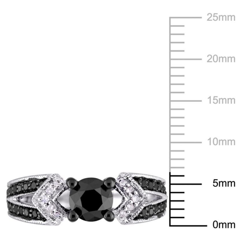 1 ct. t.w. Black and White Diamond Split Shank Engagement Ring in Sterling Silver with Black Rhodium