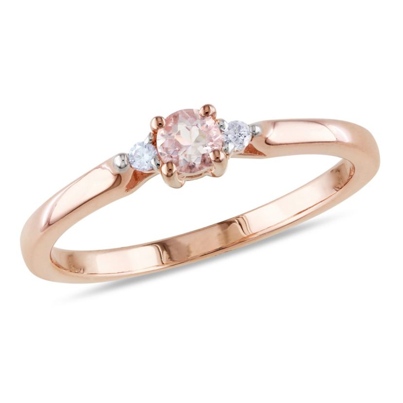 Morganite and Diamond Accent Ring in Rose Plated Sterling Silver