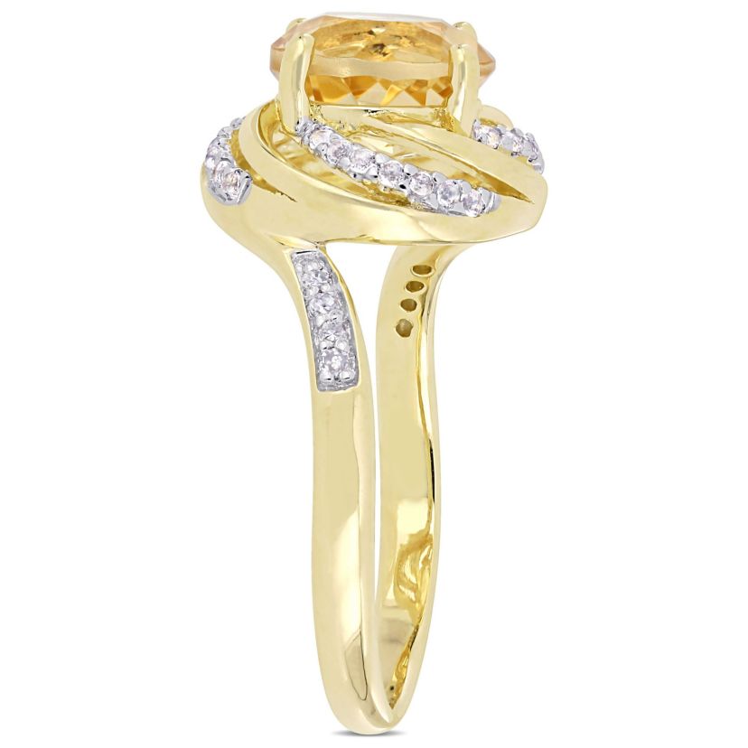 Citrine, White Topaz and Diamond Accent Swirl Ring in Yellow Plated Sterling Silver