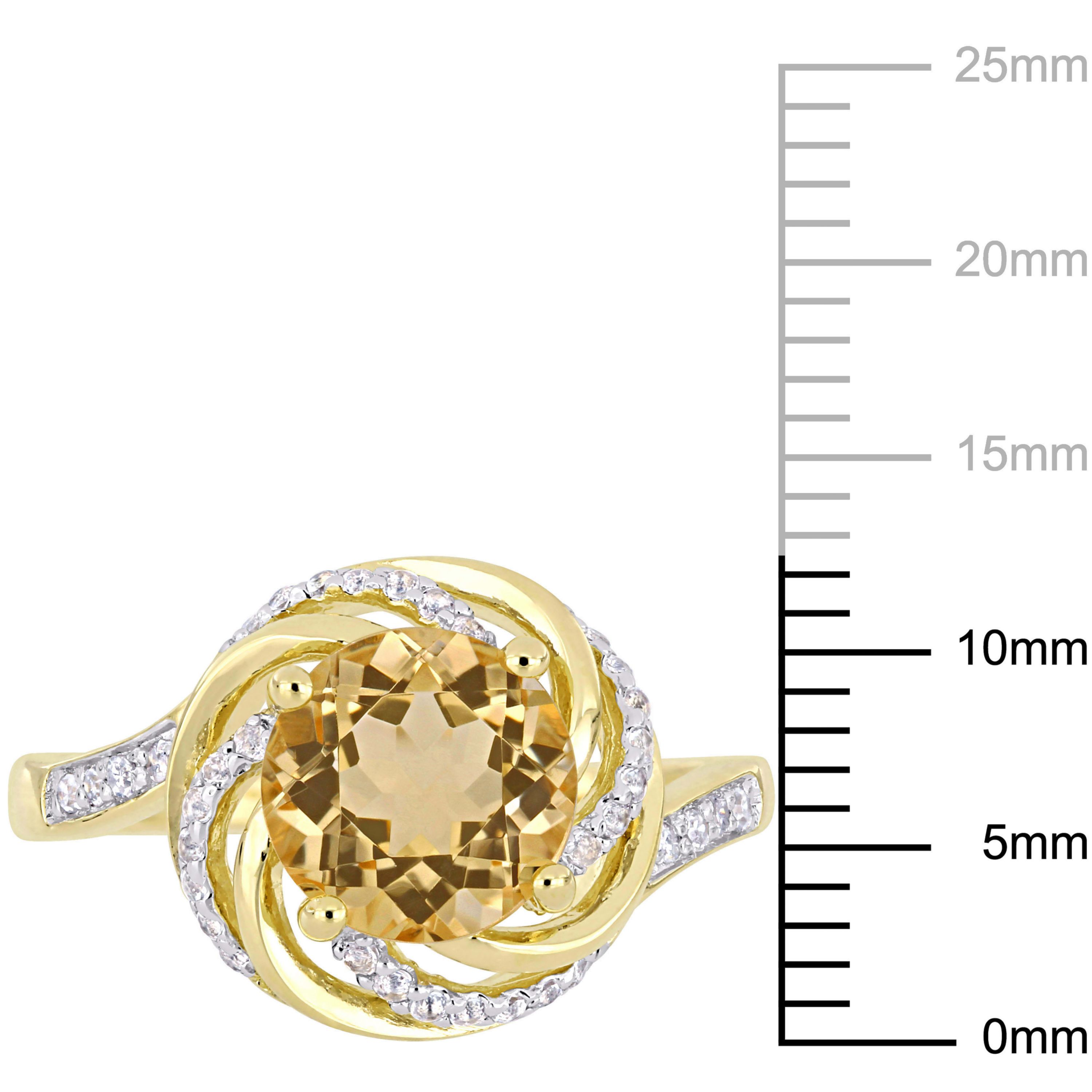 Citrine, White Topaz and Diamond Accent Swirl Ring in Yellow Plated Sterling Silver