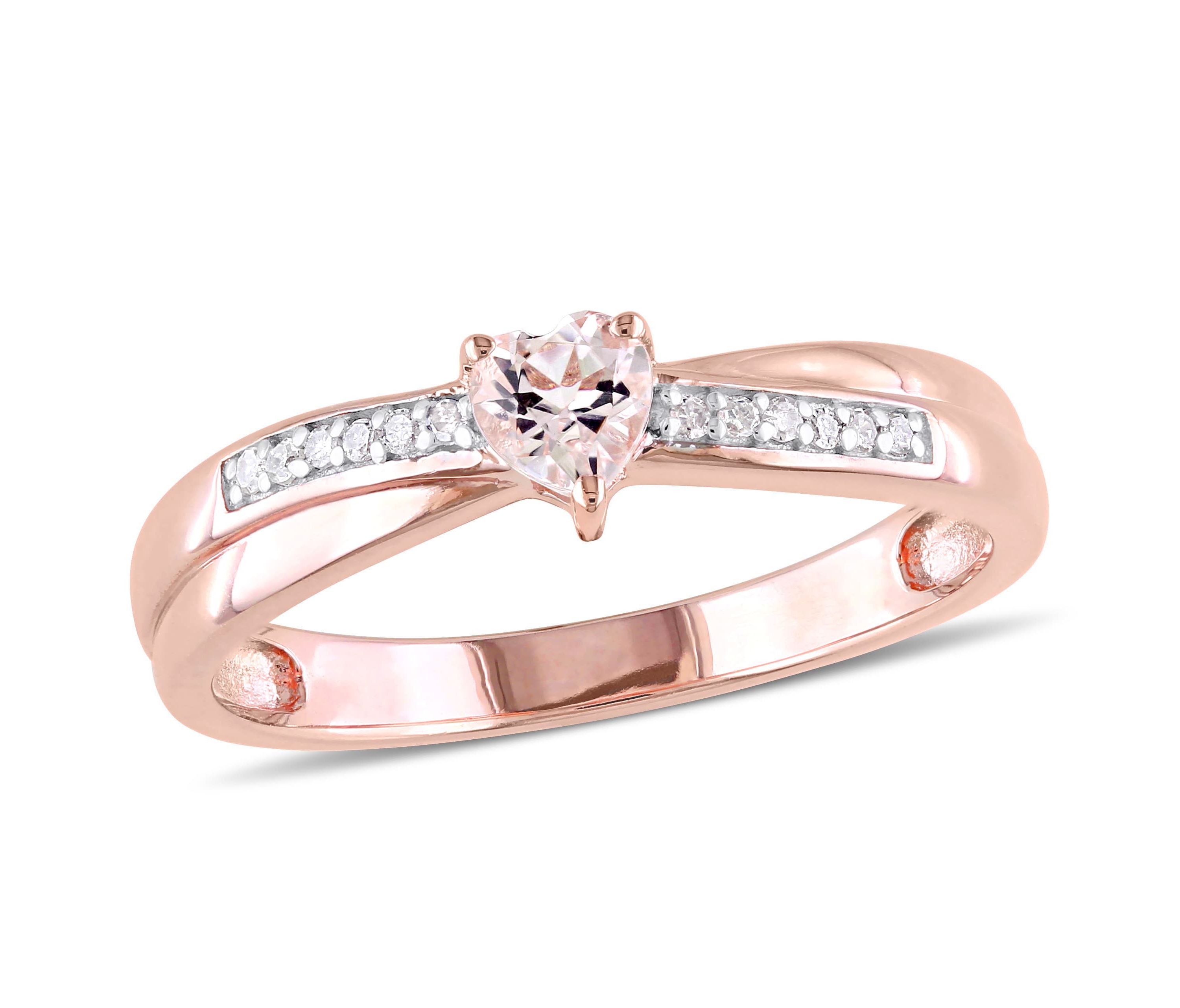 Morganite and Diamond Accent Heart Ring in Rose Plated Sterling Silver