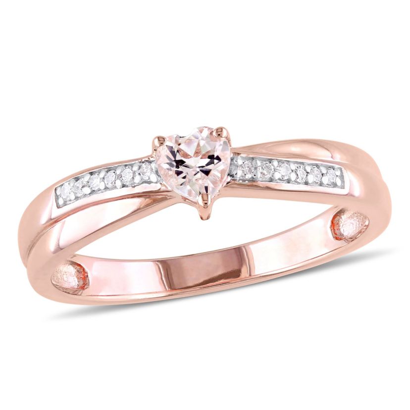 Morganite and Diamond Accent Heart Ring in Rose Plated Sterling Silver