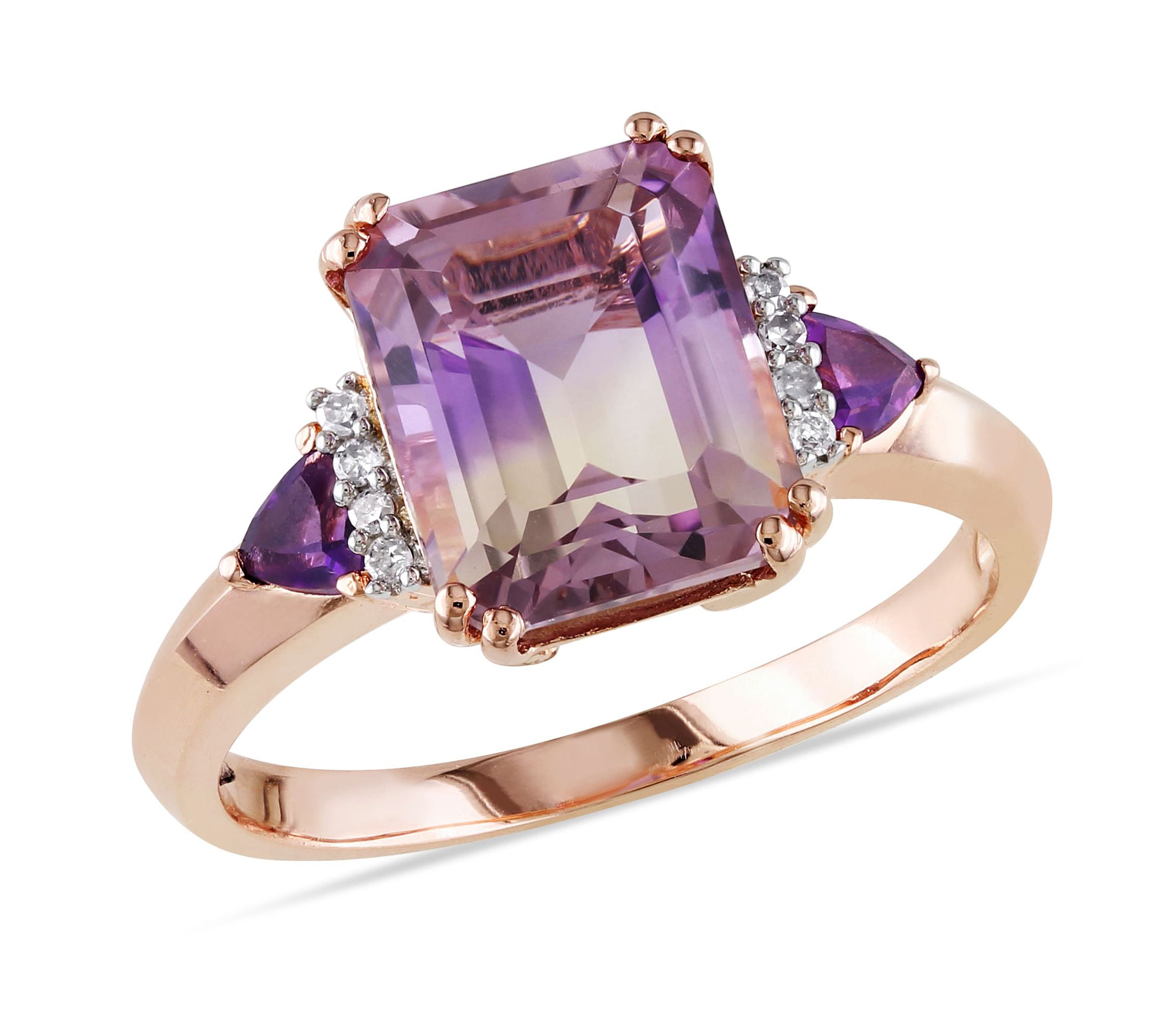 Ametrine, Amethyst and Diamond Accent Ring in Rose Plated Sterling Silver