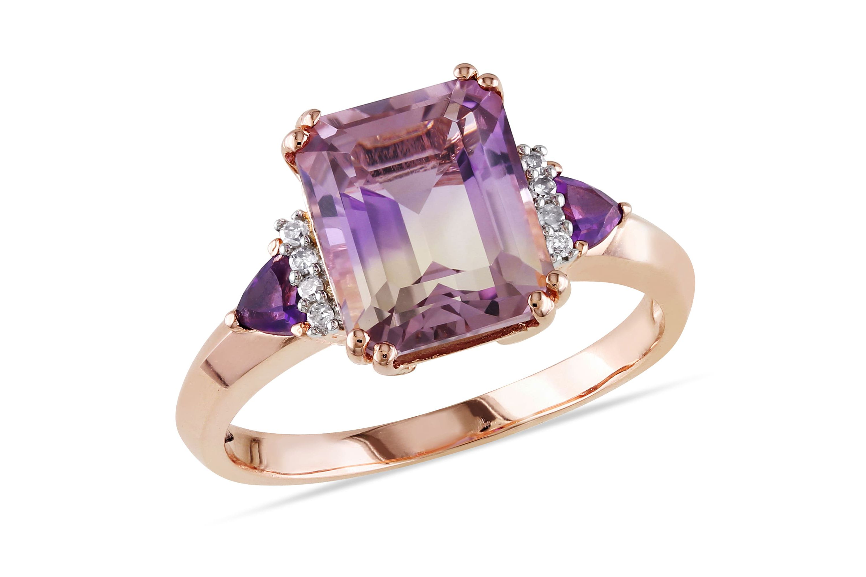 Ametrine, Amethyst and Diamond Accent Ring in Rose Plated Sterling Silver
