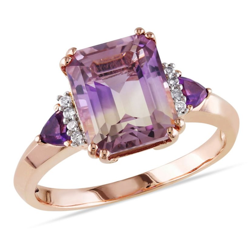 Ametrine, Amethyst and Diamond Accent Ring in Rose Plated Sterling Silver