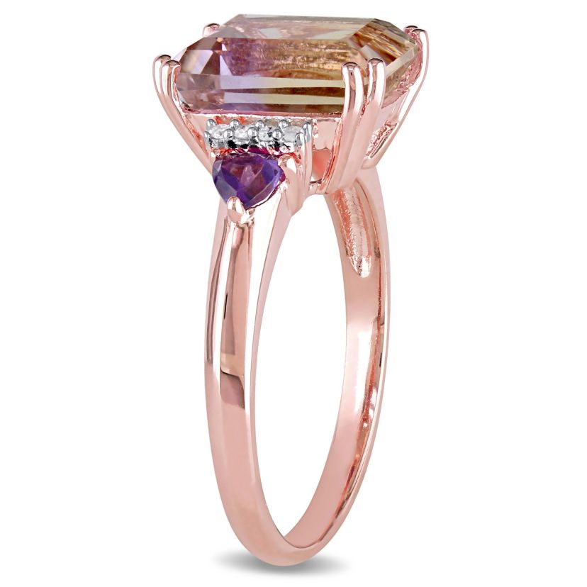 Ametrine, Amethyst and Diamond Accent Ring in Rose Plated Sterling Silver