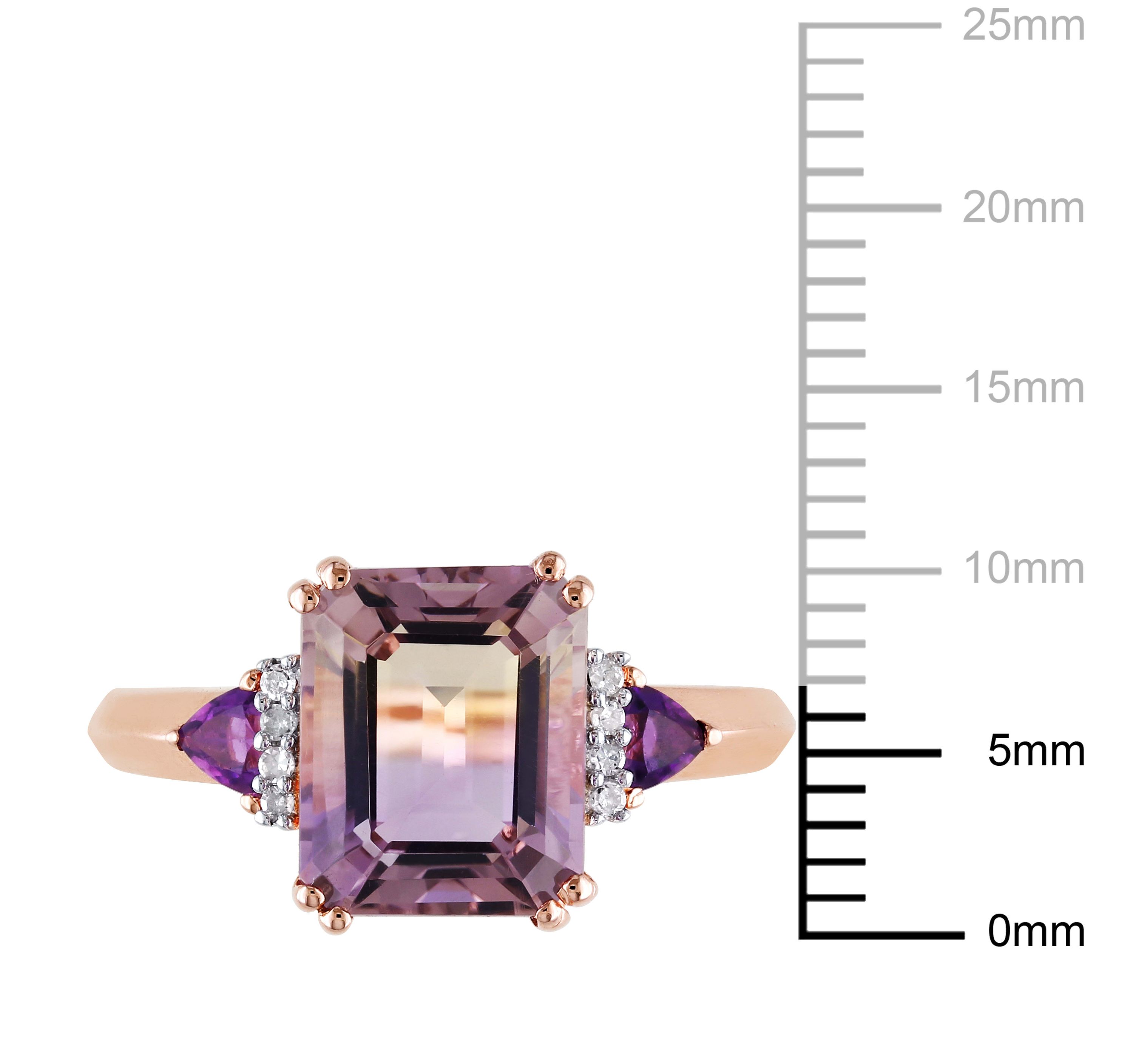 Ametrine, Amethyst and Diamond Accent Ring in Rose Plated Sterling Silver