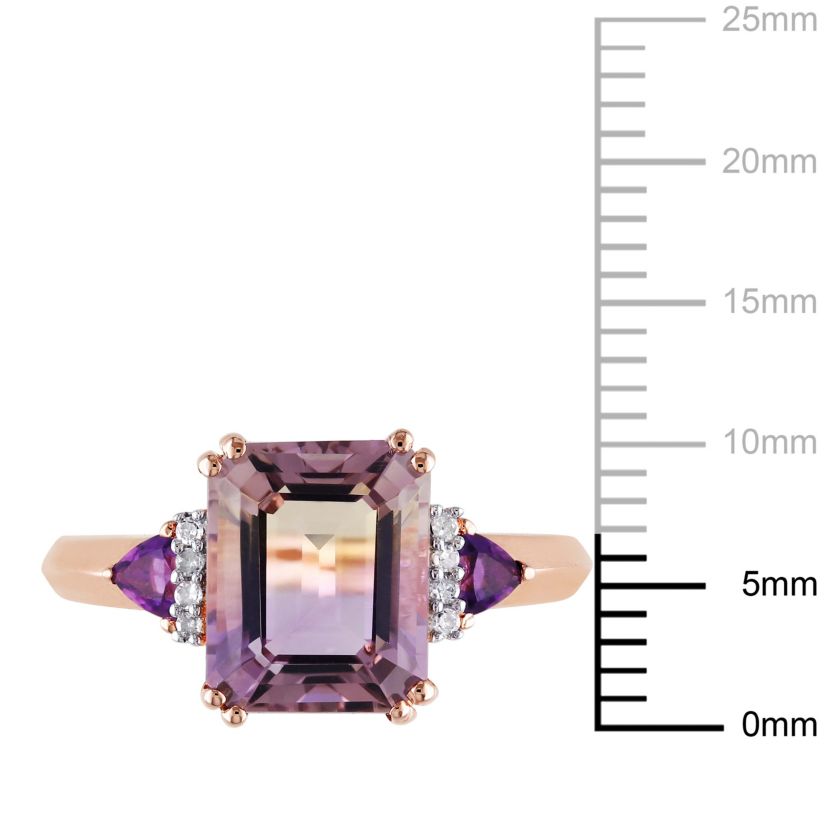 Ametrine, Amethyst and Diamond Accent Ring in Rose Plated Sterling Silver