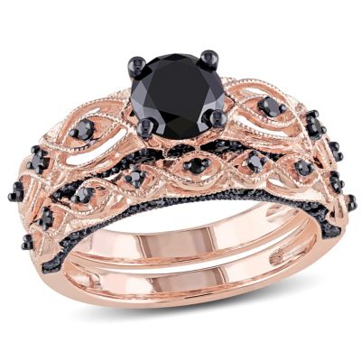 Belk & Co 1.39 ct. t.w. Black Diamond Bridal Ring Set in 10K Rose Gold with Black Rhodium Plated, Pink, 6