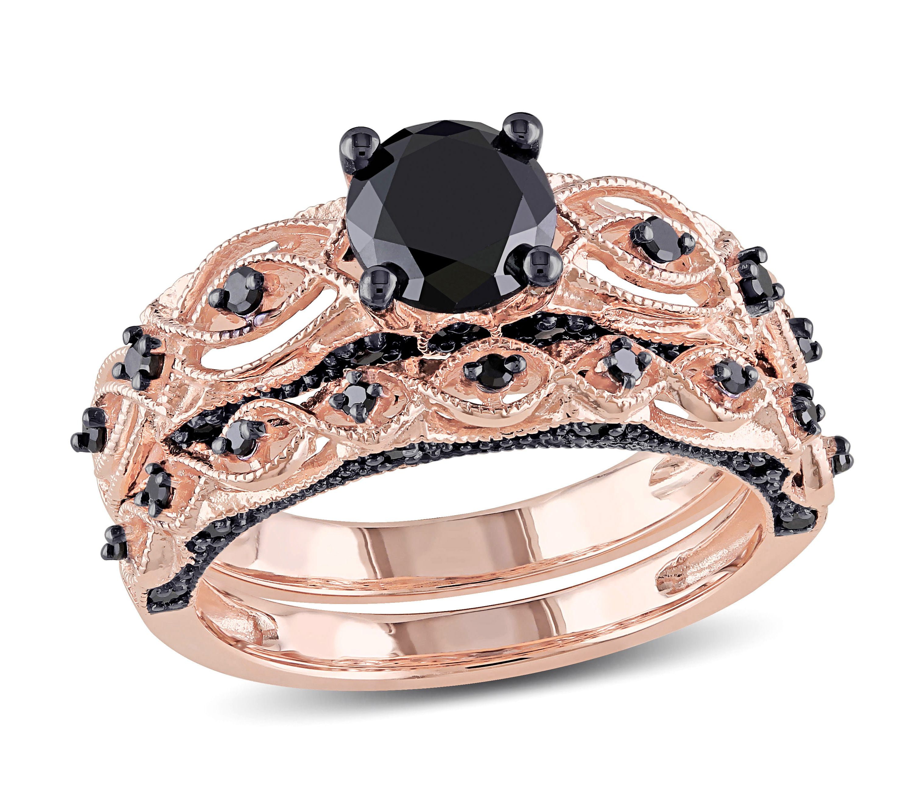 1.39 ct. t.w. Black Diamond Bridal Ring Set in 10K Rose Gold with Black Rhodium Plated