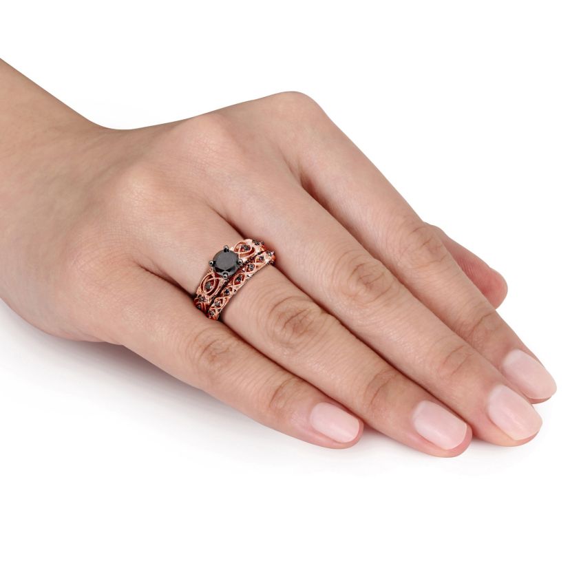 1.39 ct. t.w. Black Diamond Bridal Ring Set in 10K Rose Gold with Black Rhodium Plated