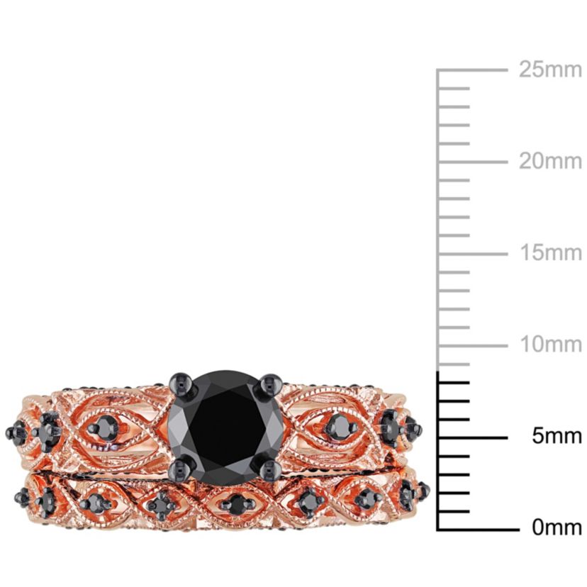 1.39 ct. t.w. Black Diamond Bridal Ring Set in 10K Rose Gold with Black Rhodium Plated