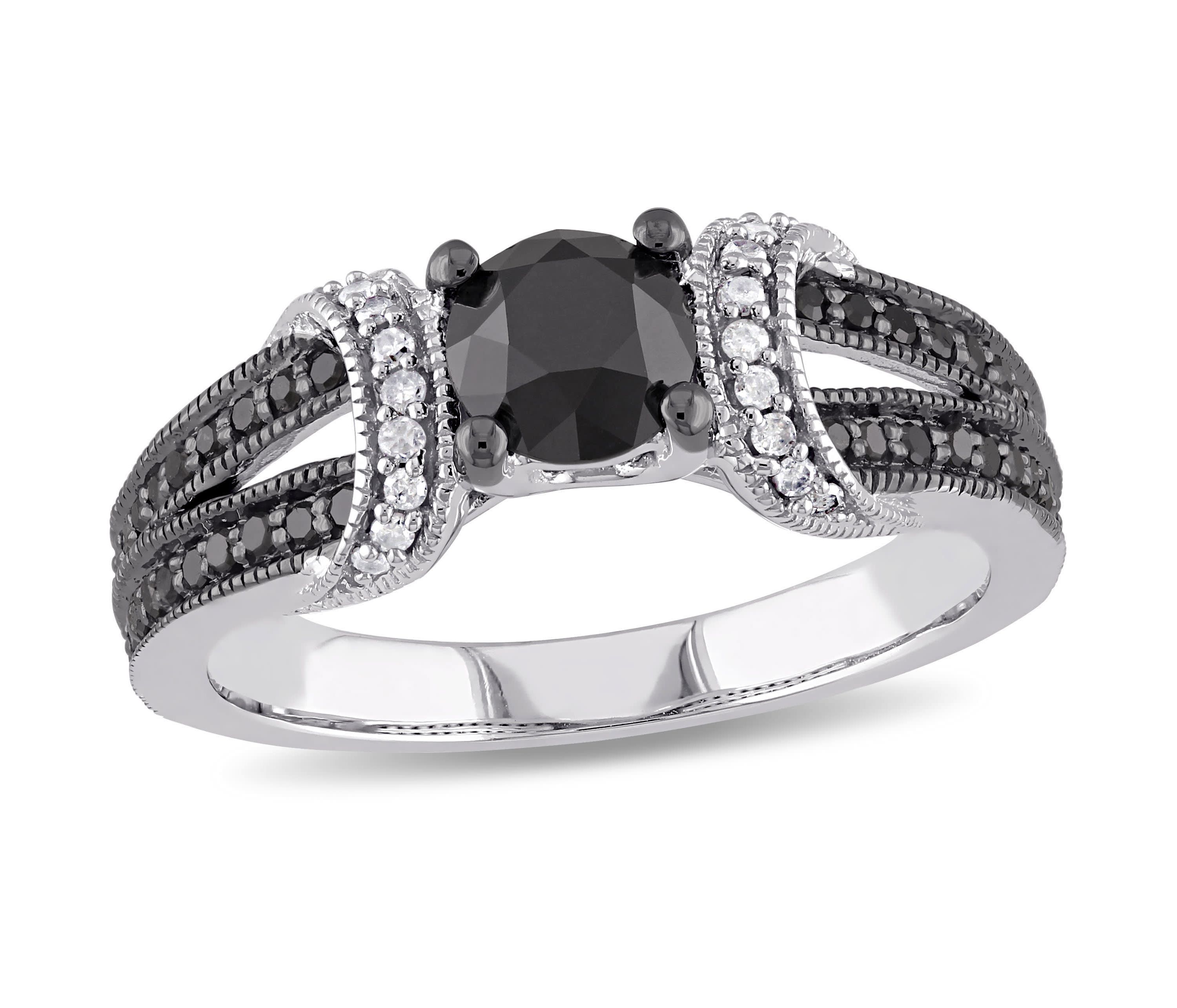 1 ct. t.w. Black and White Diamond Split Shank Vintage Engagement Ring in 10K White Gold
