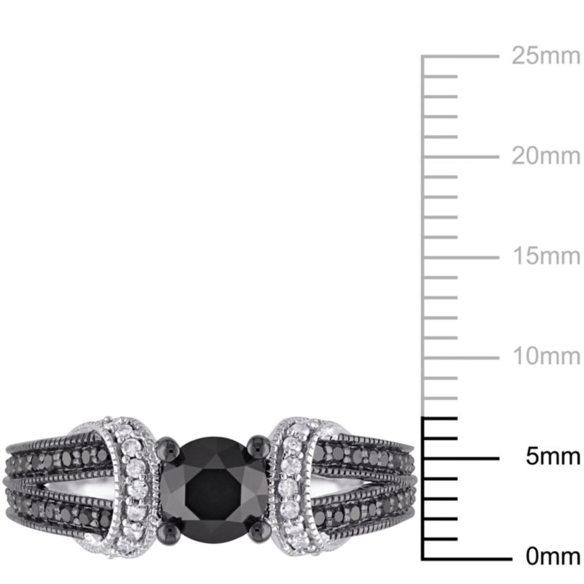 1 ct. t.w. Black and White Diamond Split Shank Vintage Engagement Ring in 10K White Gold