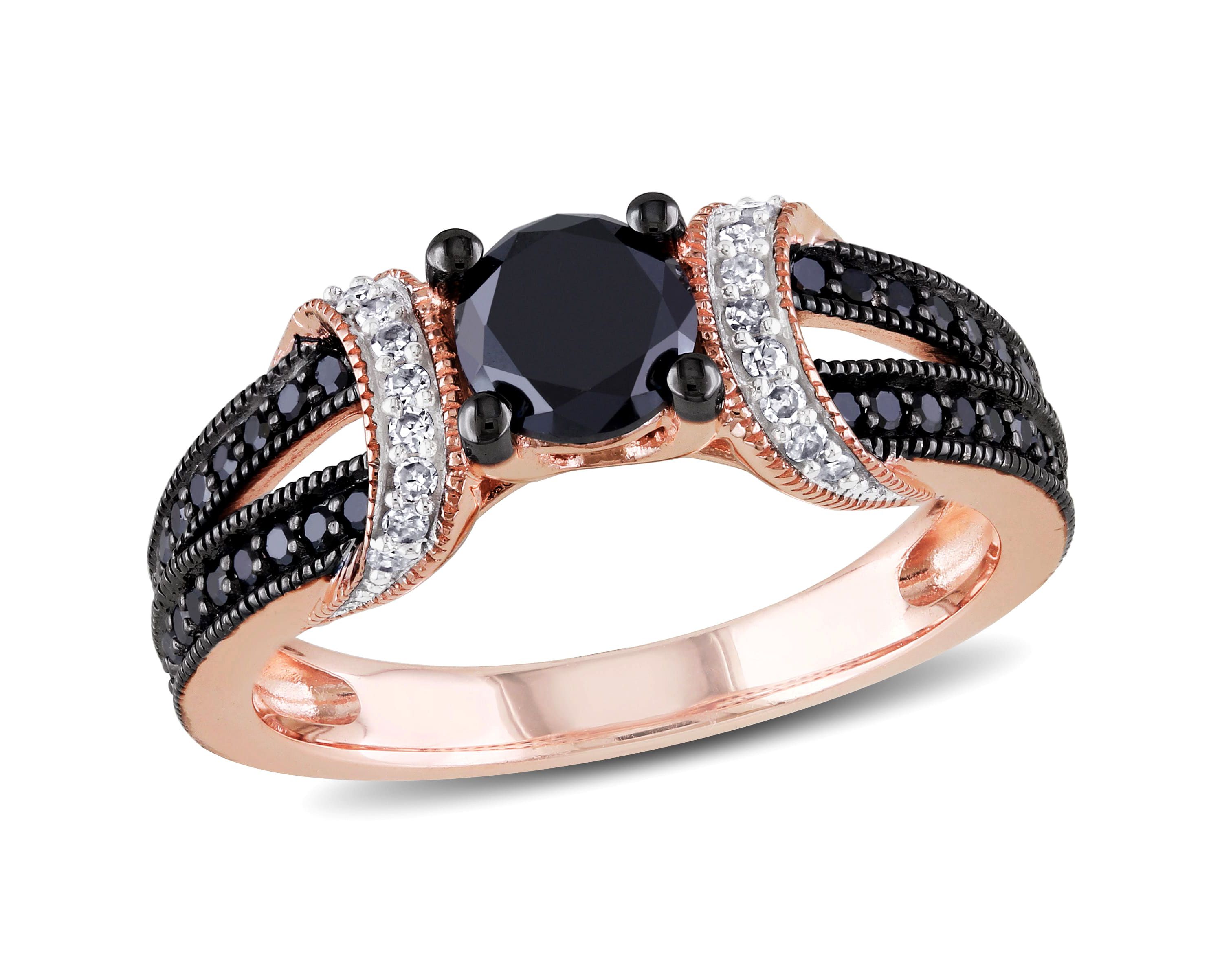 1 ct. t.w. Black and White Diamond Engagement Ring in 10K Rose Gold with Black Rhodium Plated