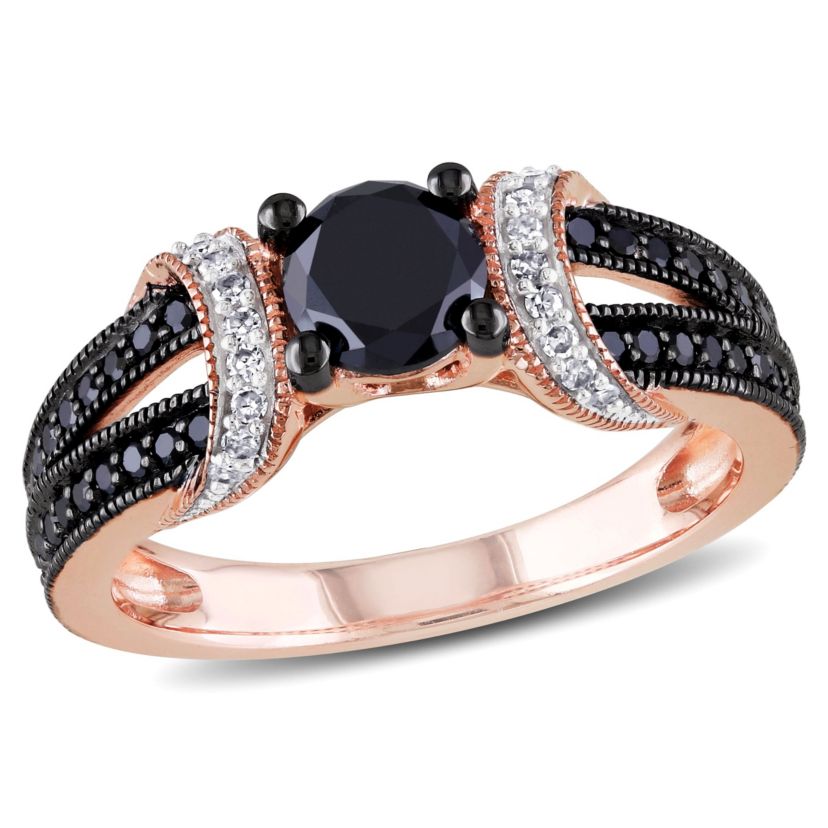 1 ct. t.w. Black and White Diamond Engagement Ring in 10K Rose Gold with Black Rhodium Plated