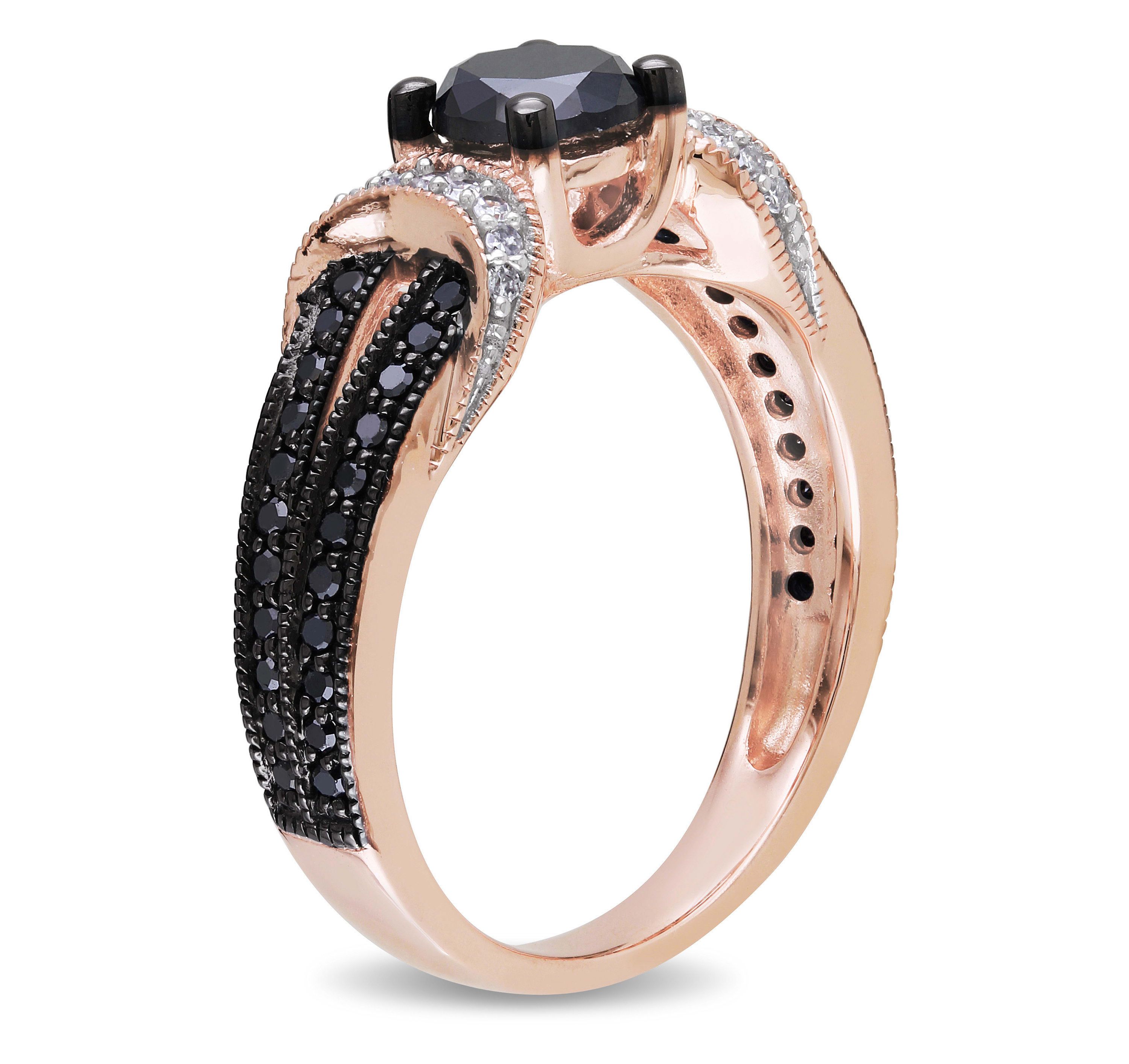 1 ct. t.w. Black and White Diamond Engagement Ring in 10K Rose Gold with Black Rhodium Plated