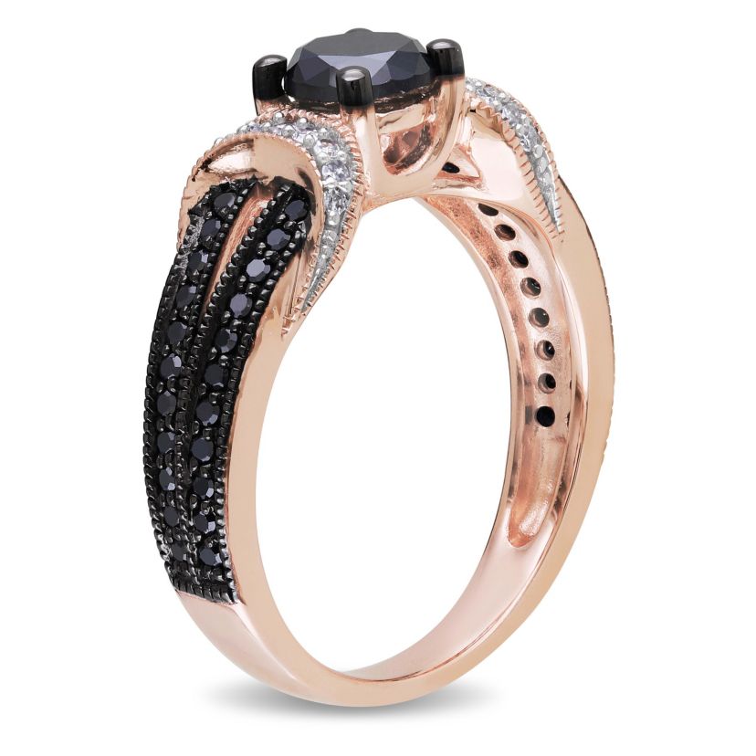 1 ct. t.w. Black and White Diamond Engagement Ring in 10K Rose Gold with Black Rhodium Plated
