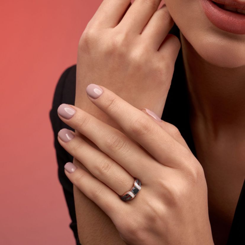 1 ct. t.w. Black and White Diamond Engagement Ring in 10K Rose Gold with Black Rhodium Plated