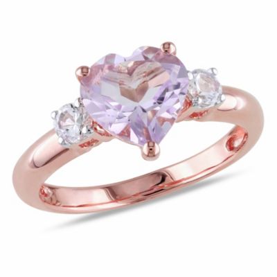 Belk & Co Lab Created Rose de France and White Sapphire Heart Ring in Rose Plated Sterling Silver, Pink, 10