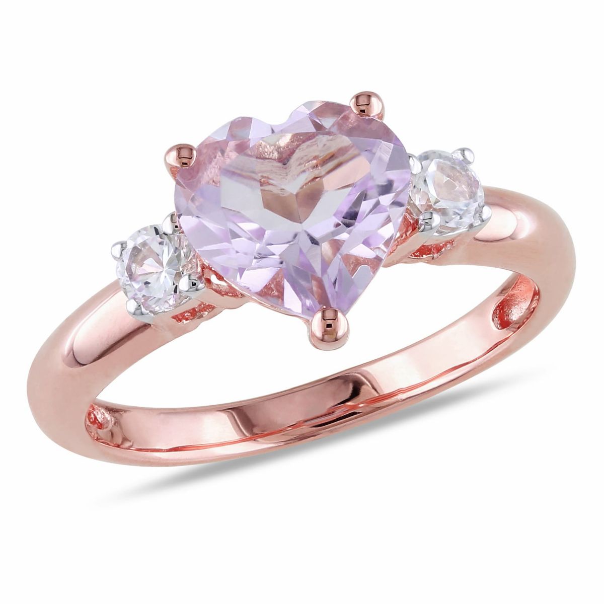 Lab Created Rose de France and Created White Sapphire Heart Ring in Rose Plated Sterling Silver