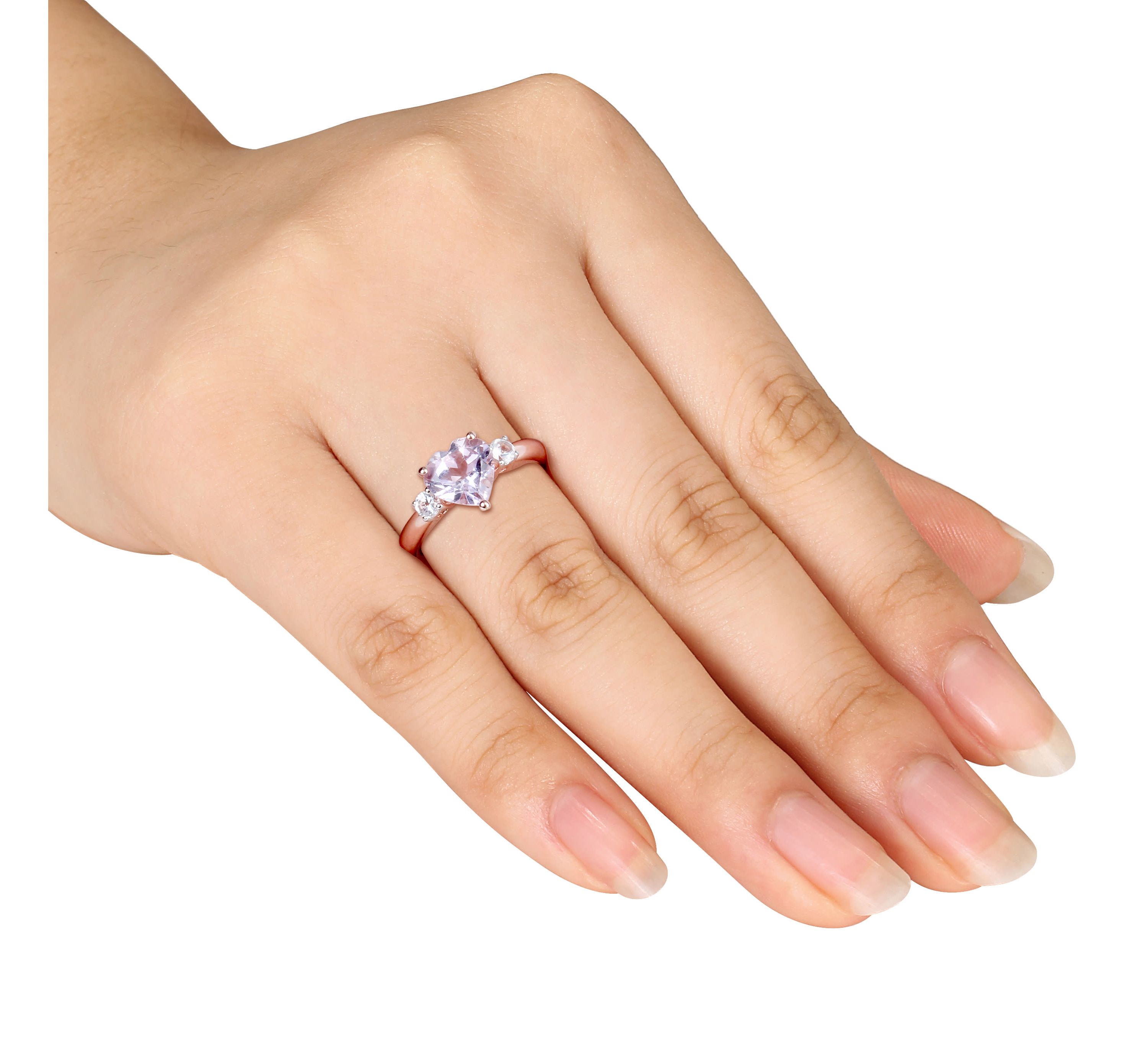 Lab Created Rose de France and Created White Sapphire Heart Ring in Rose Plated Sterling Silver