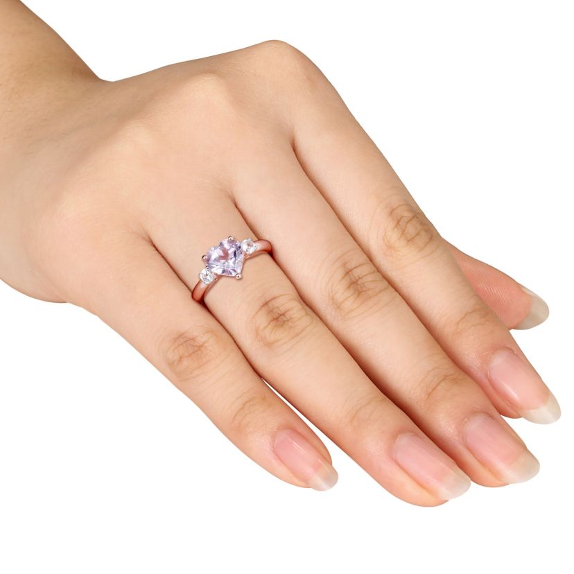 Lab Created Rose de France and Created White Sapphire Heart Ring in Rose Plated Sterling Silver