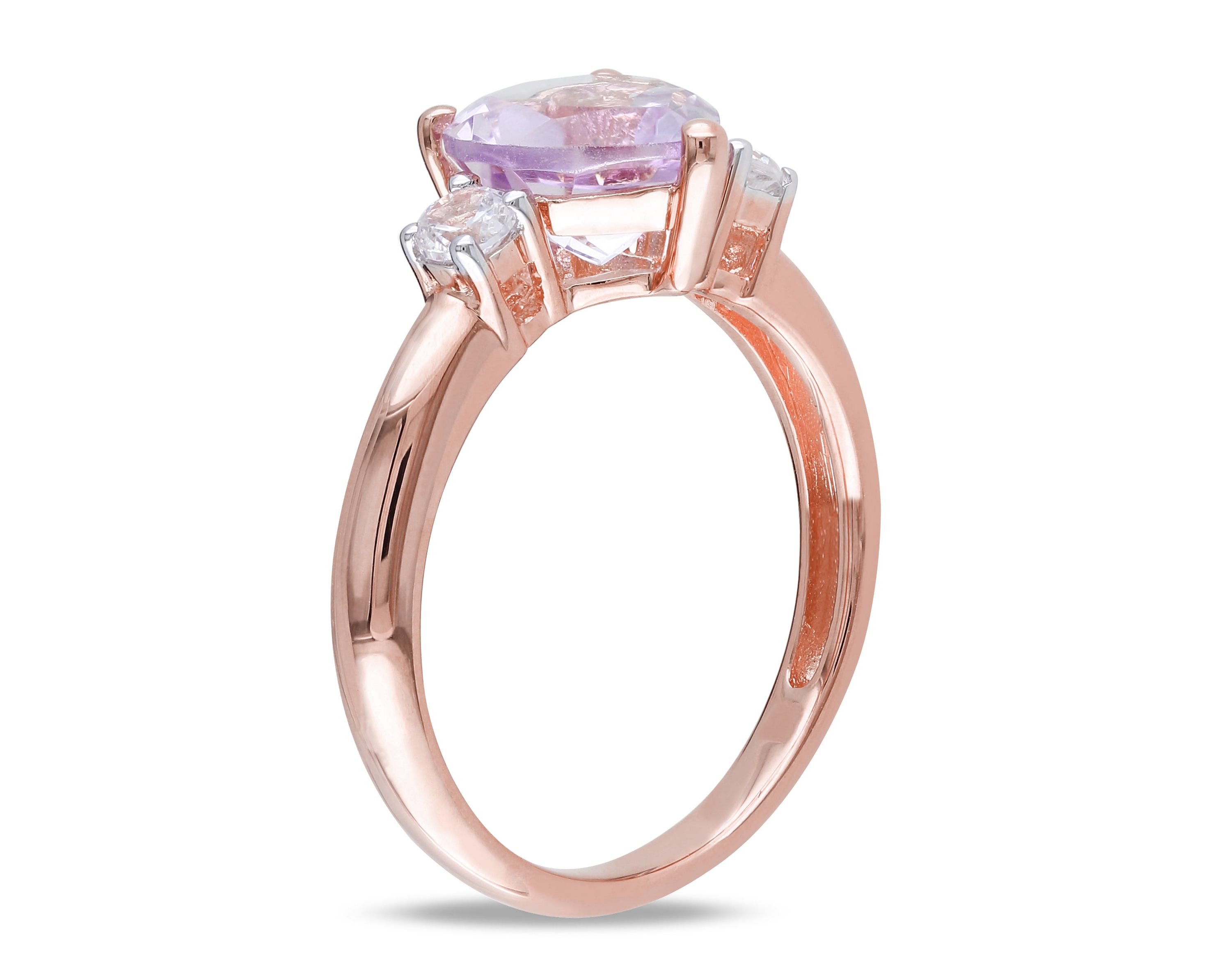 Lab Created Rose de France and Created White Sapphire Heart Ring in Rose Plated Sterling Silver
