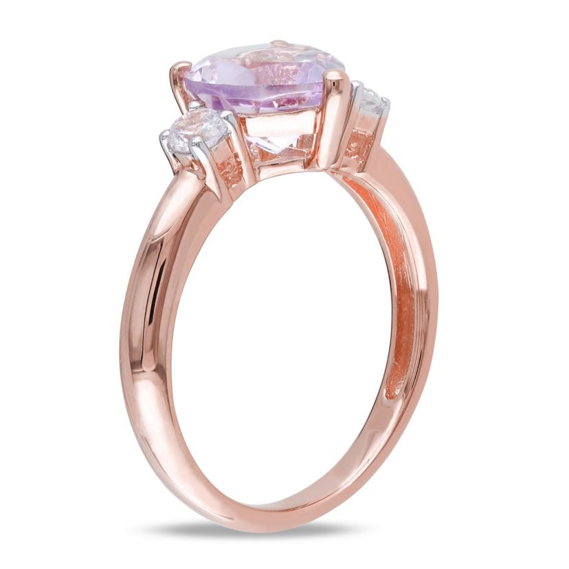Lab Created Rose de France and Created White Sapphire Heart Ring in Rose Plated Sterling Silver