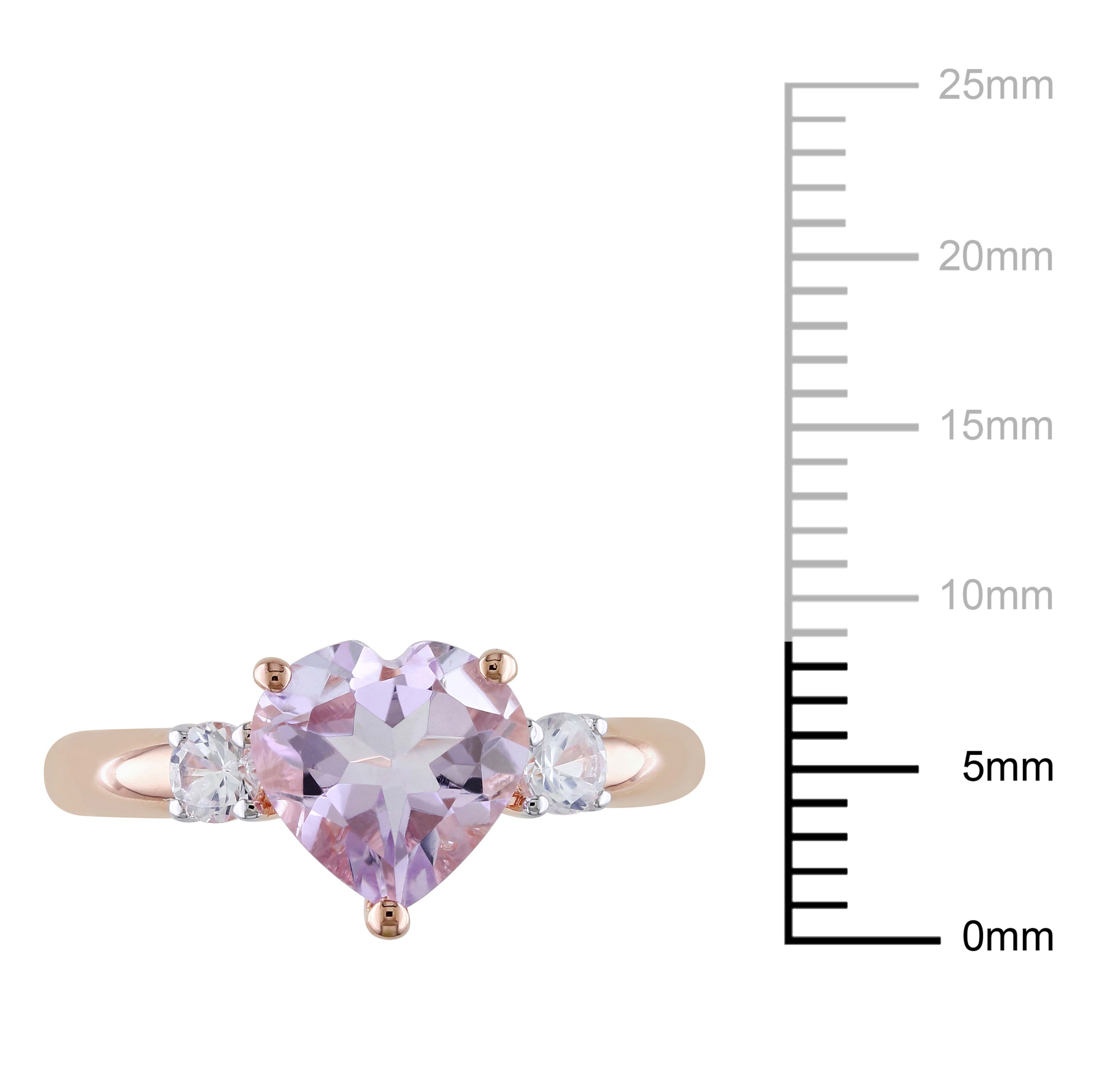 Lab Created Rose de France and Created White Sapphire Heart Ring in Rose Plated Sterling Silver