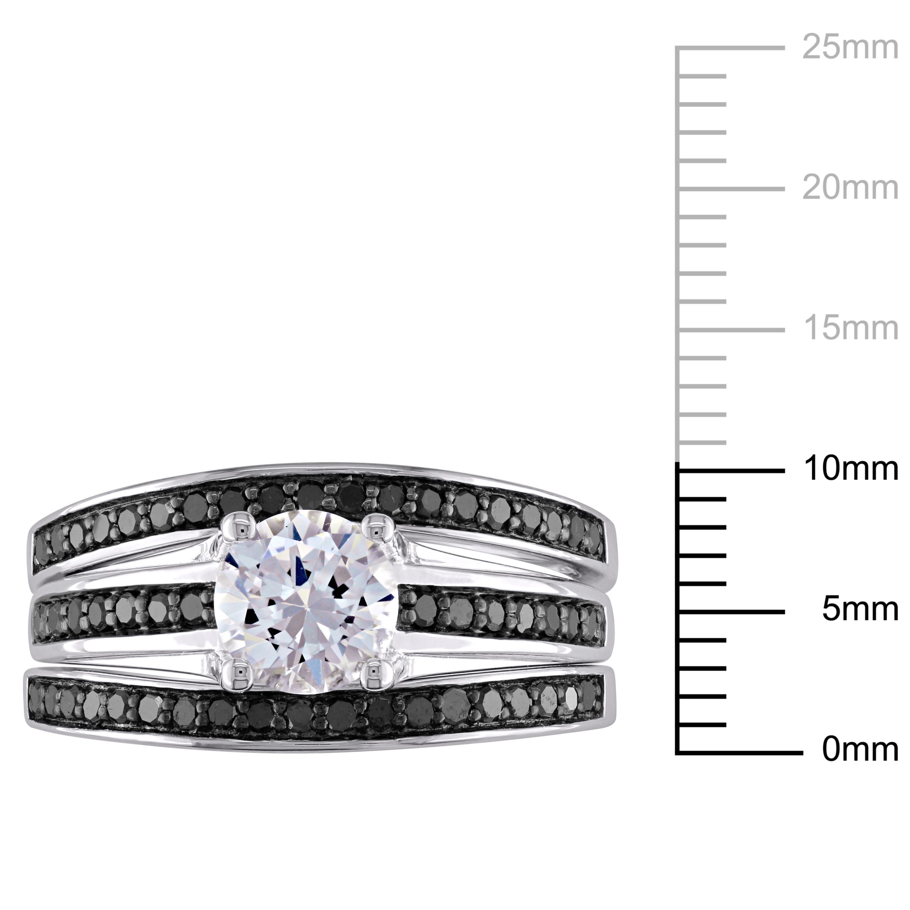 Lab Created Created White Sapphire and 1/2 ct. t.w. Black Diamond  Split Shank Bridal Ring Set in Sterling Silver with Black Rhodium Plated