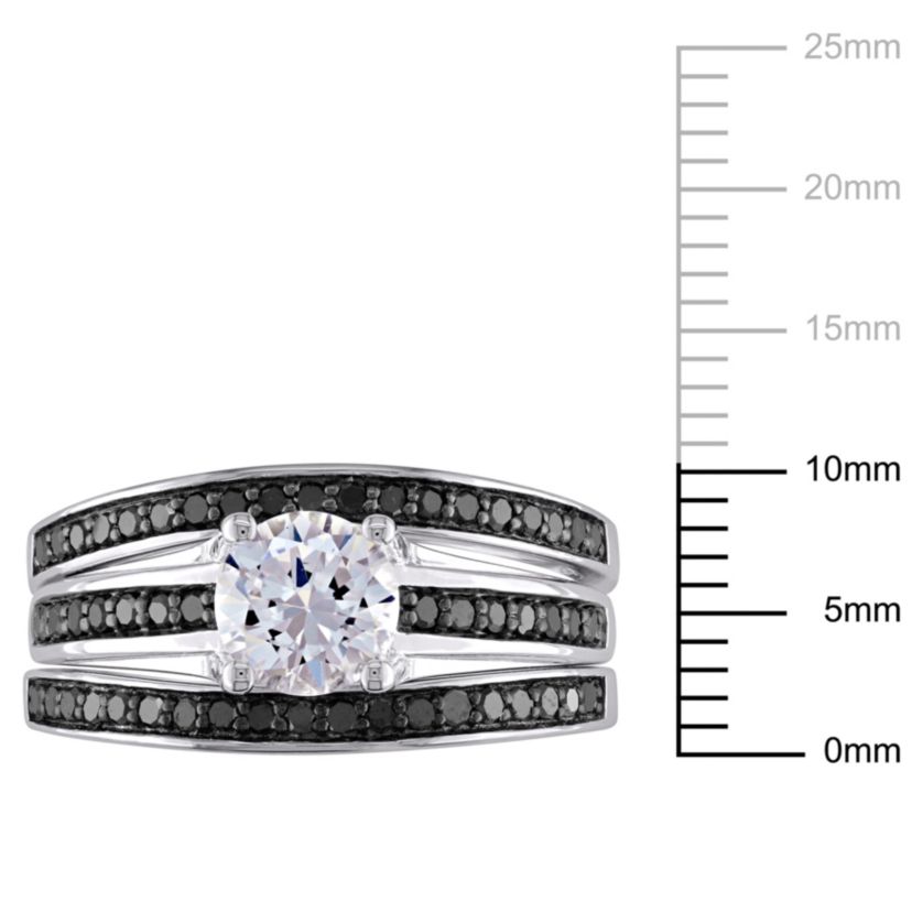 Lab Created Created White Sapphire and 1/2 ct. t.w. Black Diamond  Split Shank Bridal Ring Set in Sterling Silver with Black Rhodium Plated