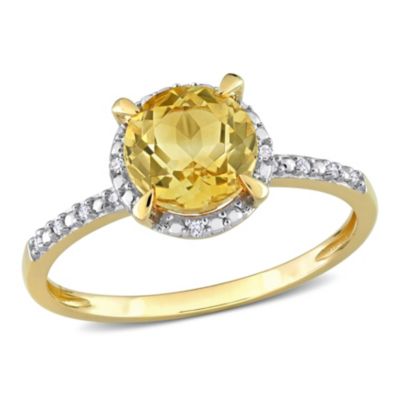 Belk & Co Citrine and Diamond Accent Halo Engagement Ring in 10K Yellow Gold