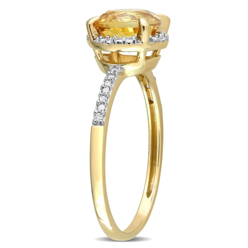 Citrine and Diamond Accent Halo Engagement Ring in 10K Yellow Gold