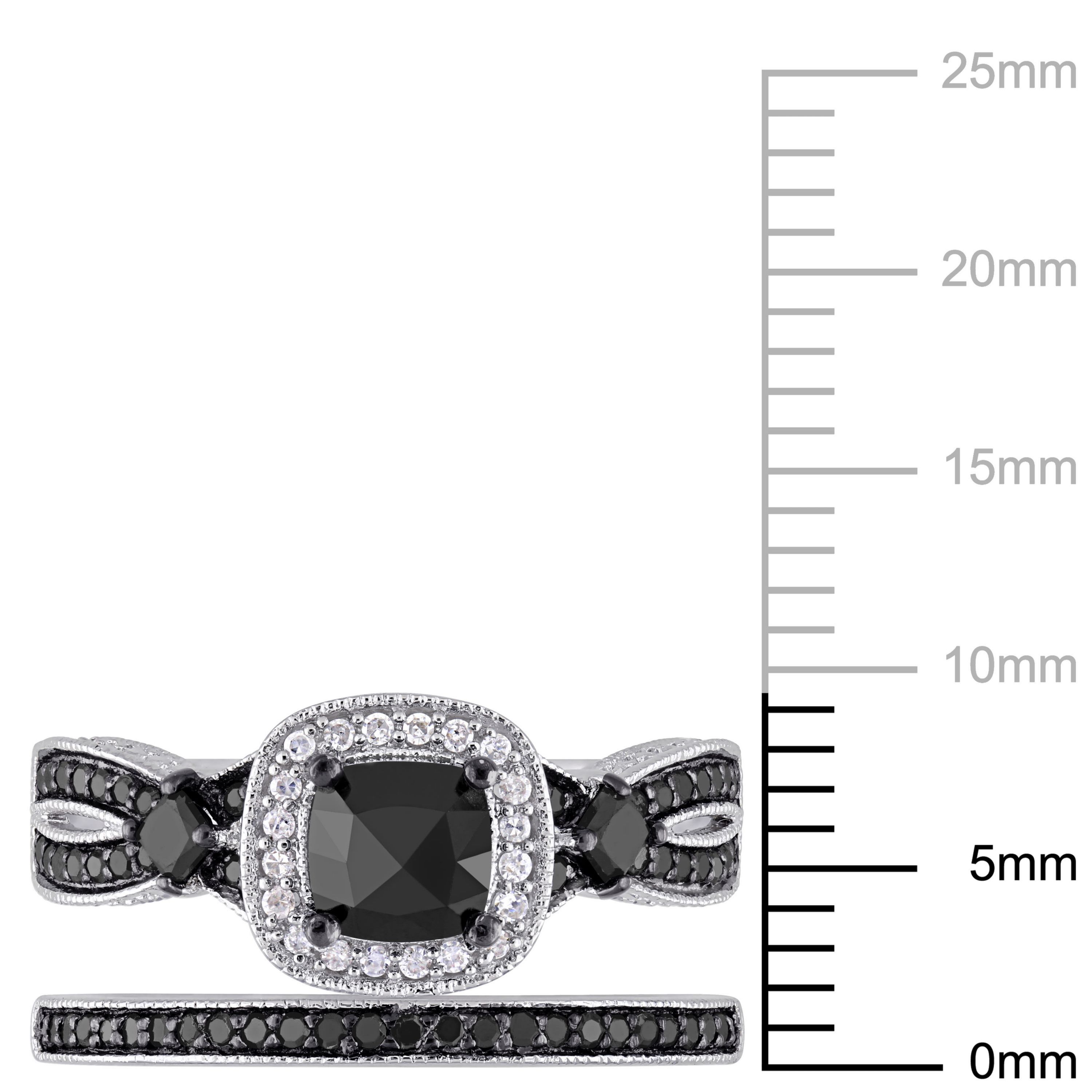 1.54 ct. t.w. Black and White Diamond Split Shank Bridal Ring Set in Sterling Silver with Black Rhodium Plated