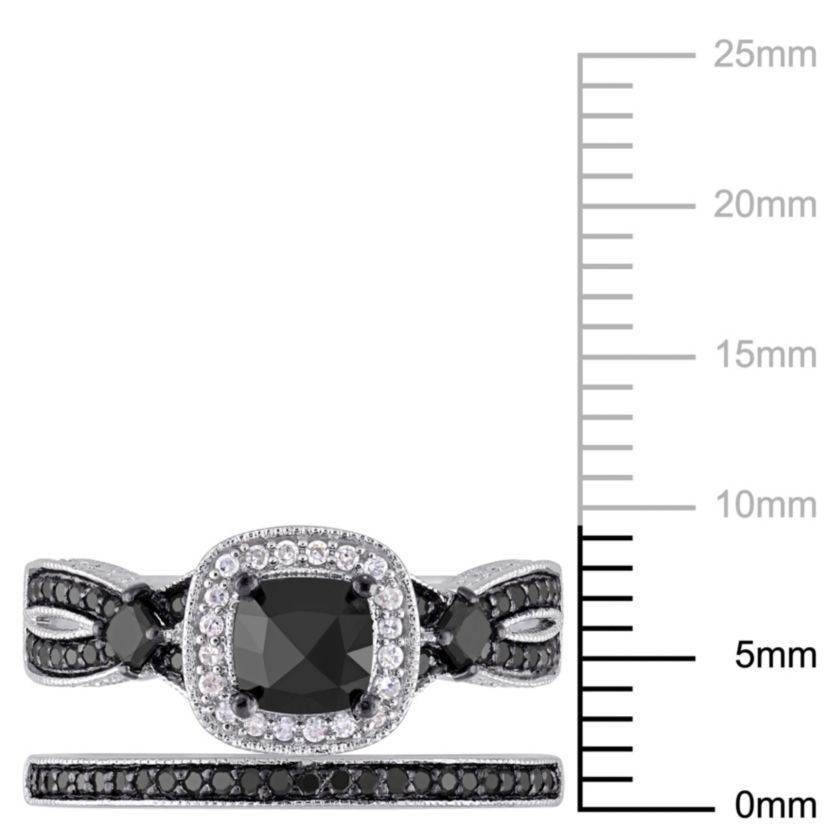 1.54 ct. t.w. Black and White Diamond Split Shank Bridal Ring Set in Sterling Silver with Black Rhodium Plated