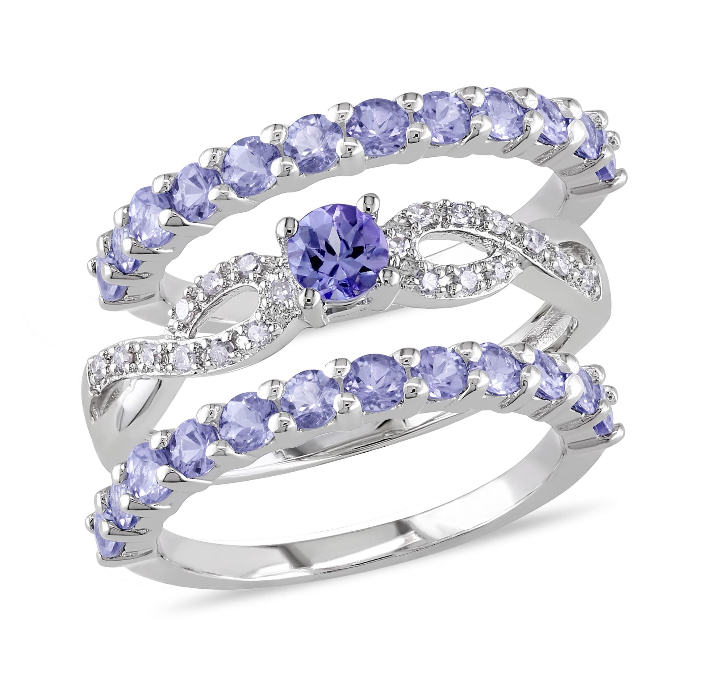 Tanzanite and Diamond Accent Infinity Bridal Ring Set in Sterling Silver