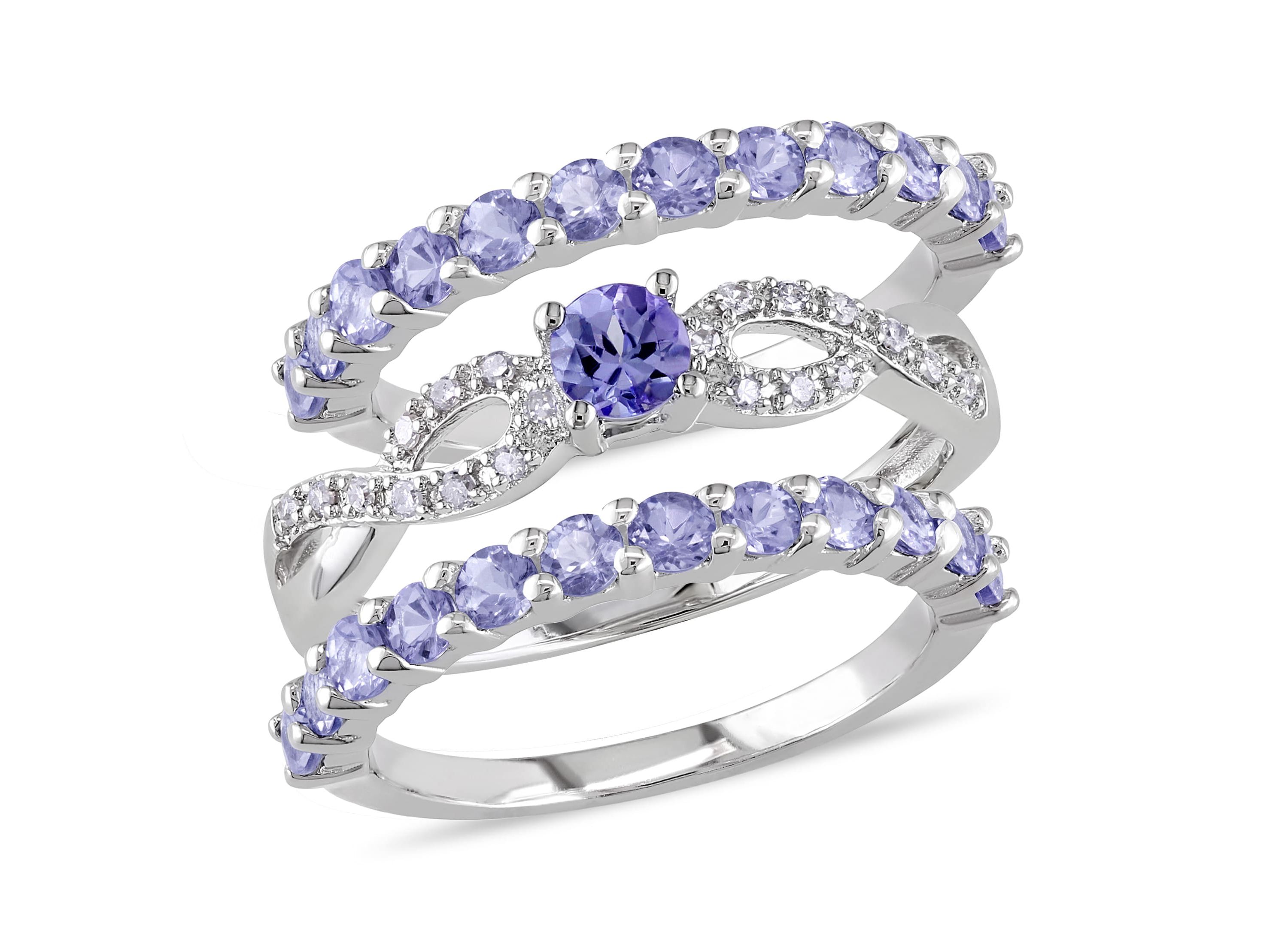 Tanzanite and Diamond Accent Infinity Bridal Ring Set in Sterling Silver