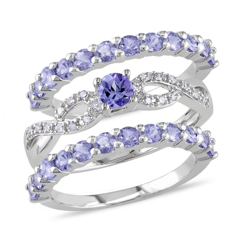 Tanzanite and Diamond Accent Infinity Bridal Ring Set in Sterling Silver