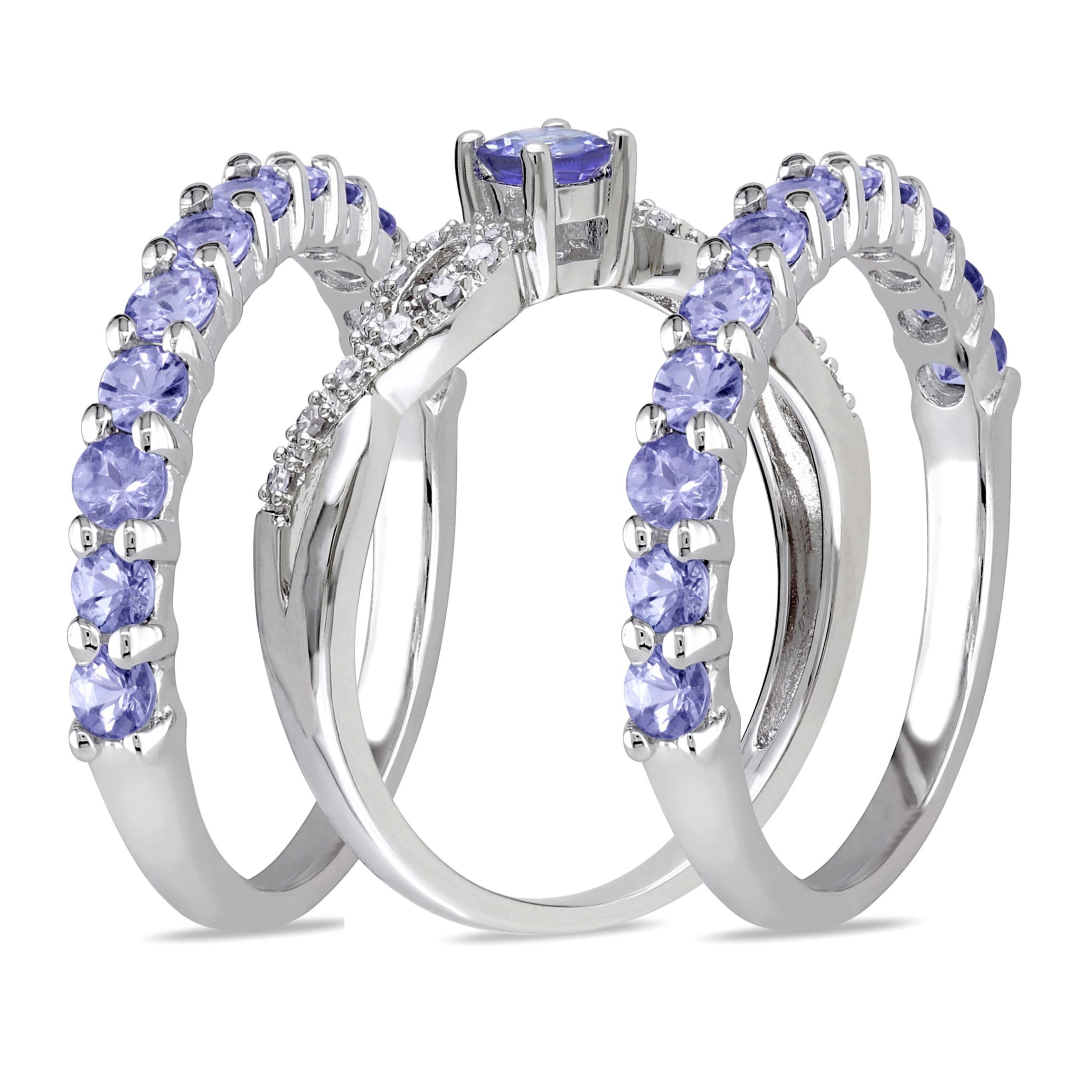 Tanzanite and Diamond Accent Infinity Bridal Ring Set in Sterling Silver