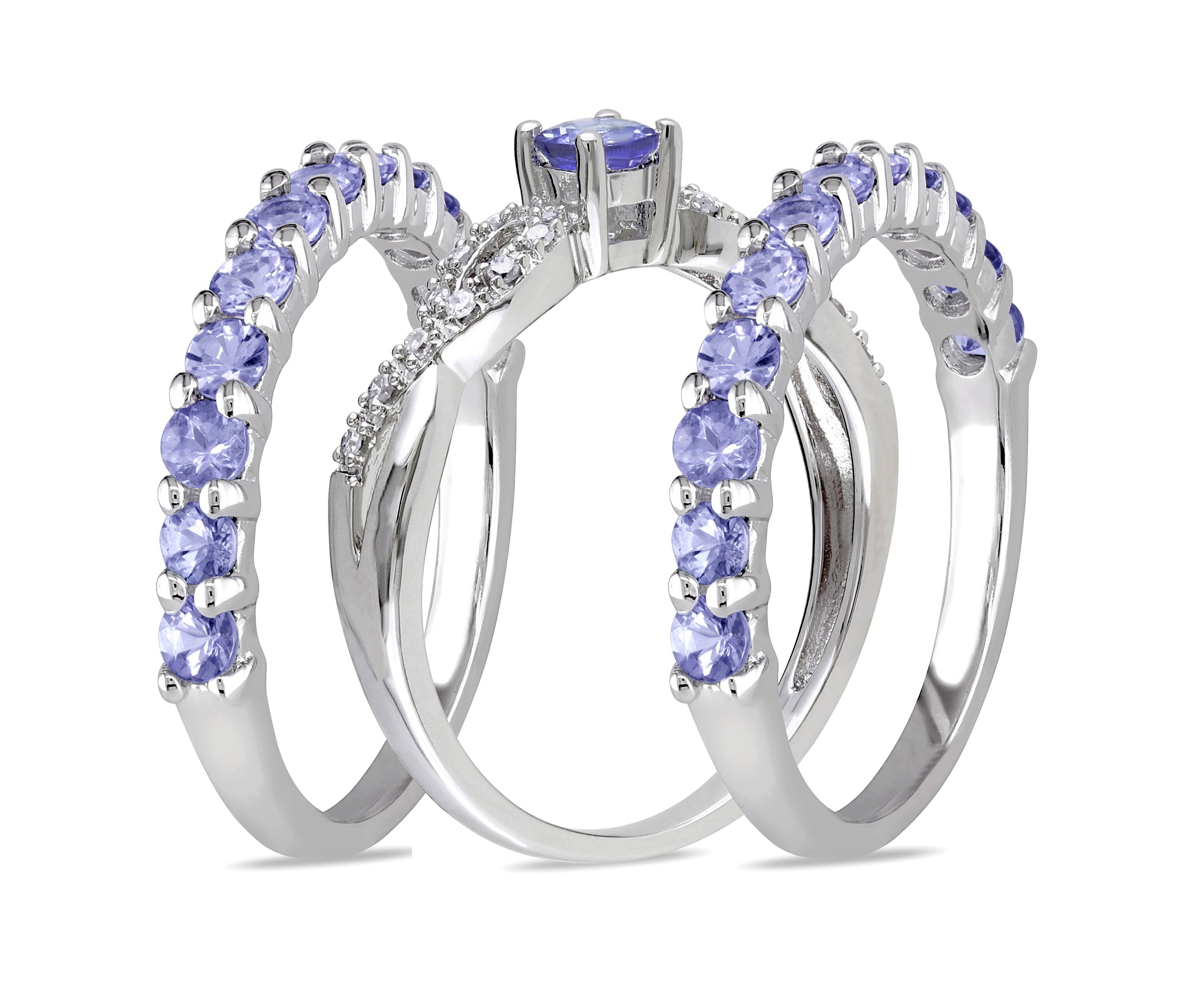 Tanzanite and Diamond Accent Infinity Bridal Ring Set in Sterling Silver