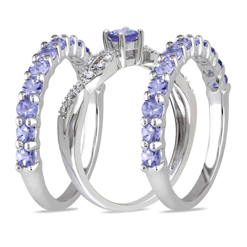 Tanzanite and Diamond Accent Infinity Bridal Ring Set in Sterling Silver