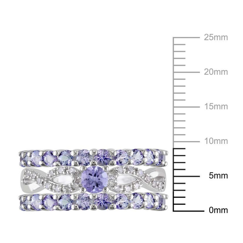 Tanzanite and Diamond Accent Infinity Bridal Ring Set in Sterling Silver