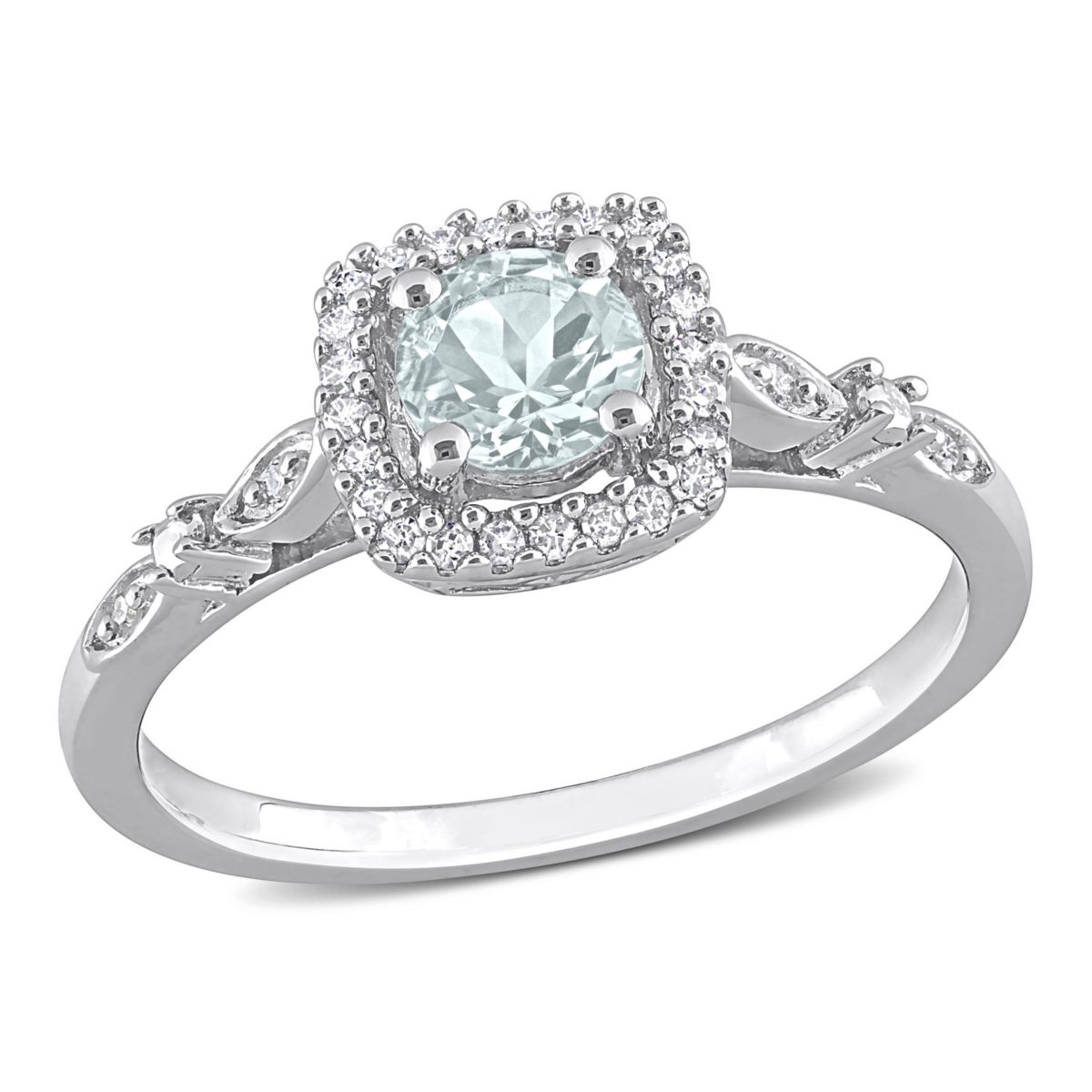 Aquamarine and Diamond Accent Square Halo Ring in Sterling Silver