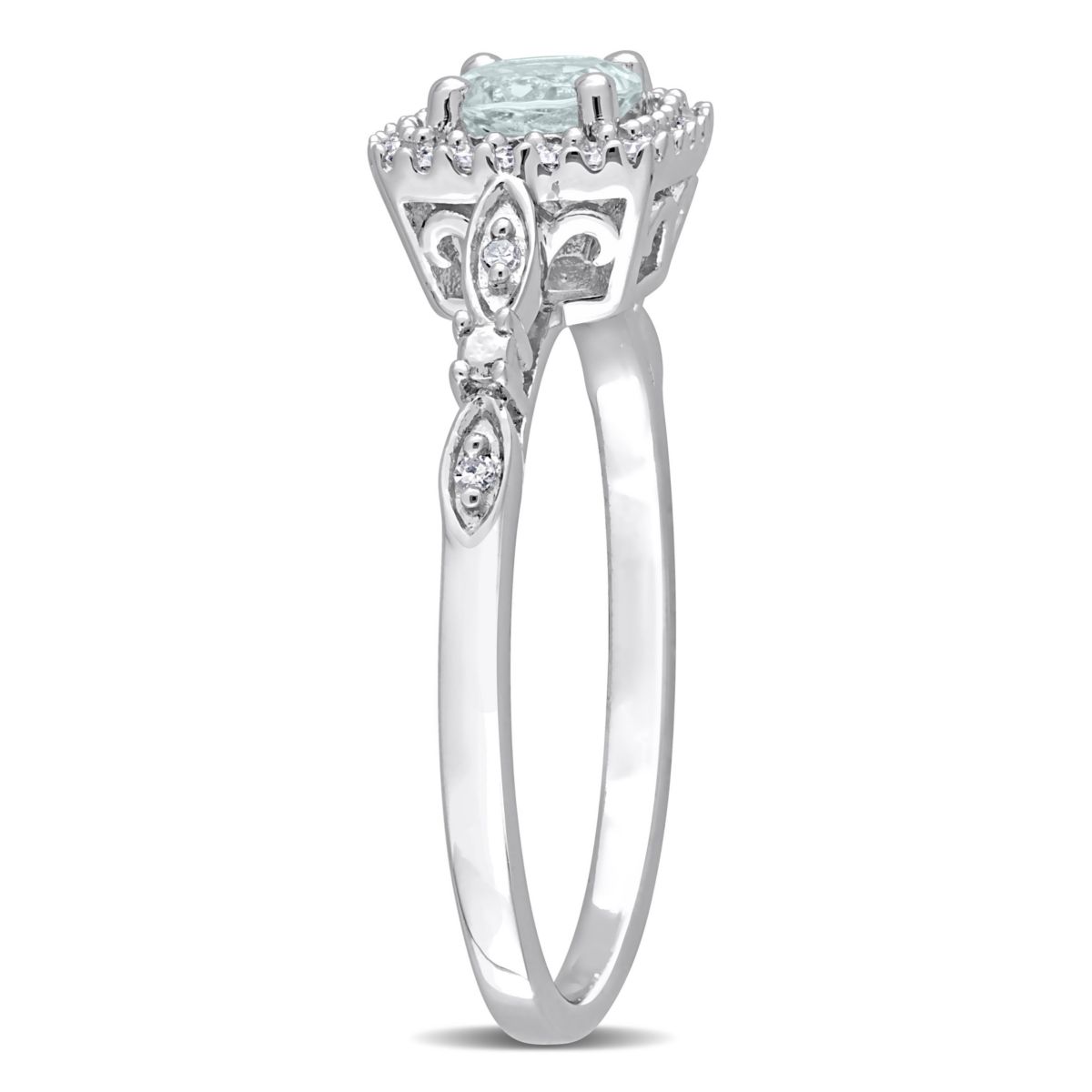 Aquamarine and Diamond Accent Square Halo Ring in Sterling Silver