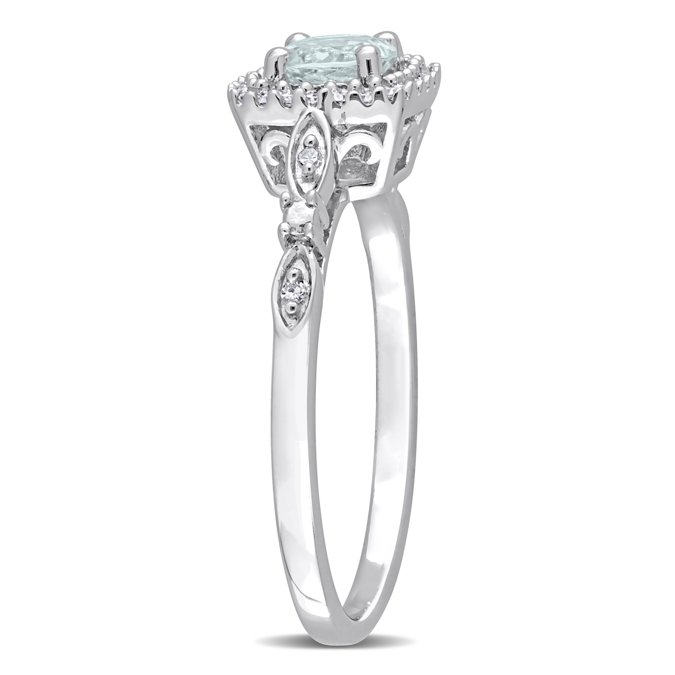 Aquamarine and Diamond Accent Square Halo Ring in Sterling Silver