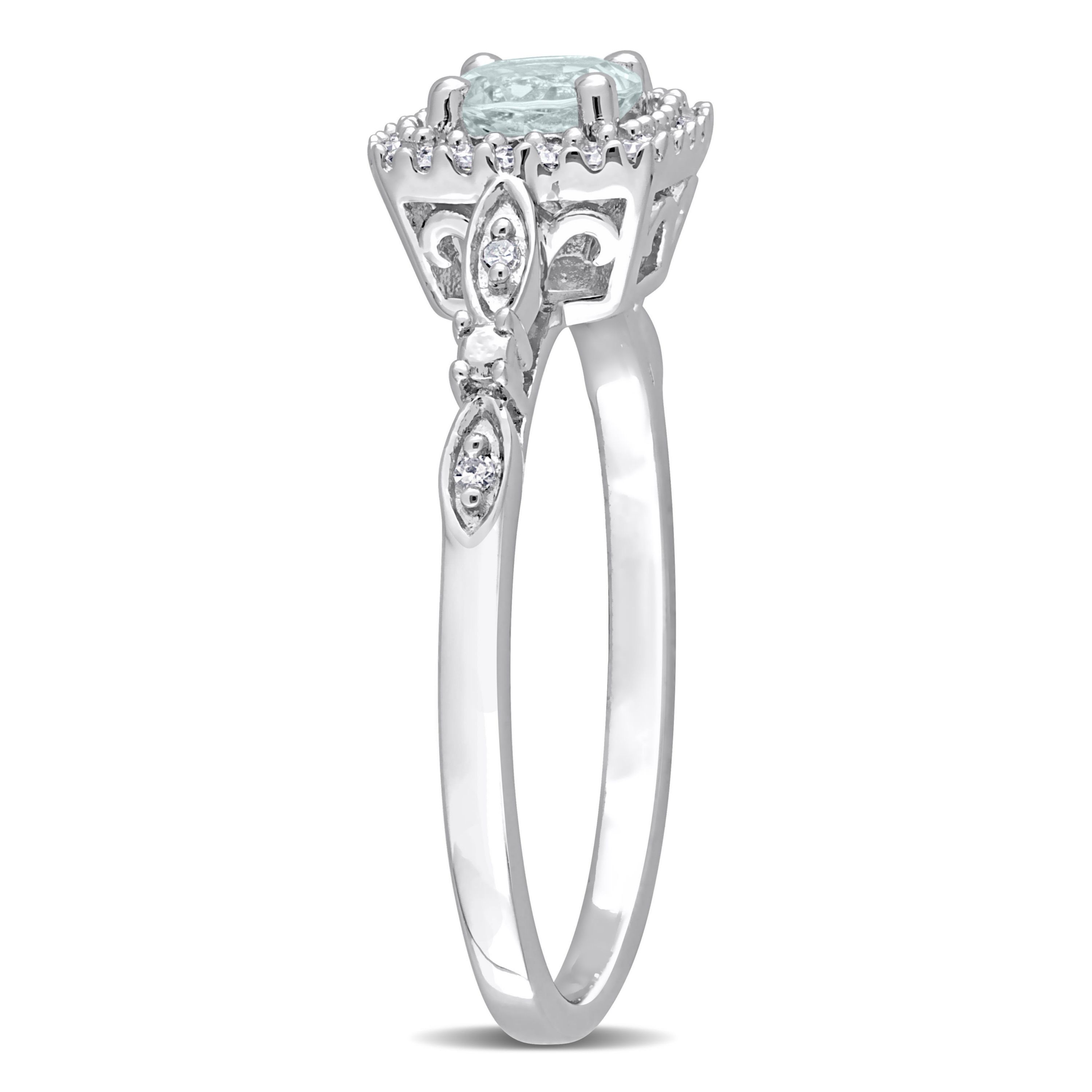 Aquamarine and Diamond Accent Square Halo Ring in Sterling Silver