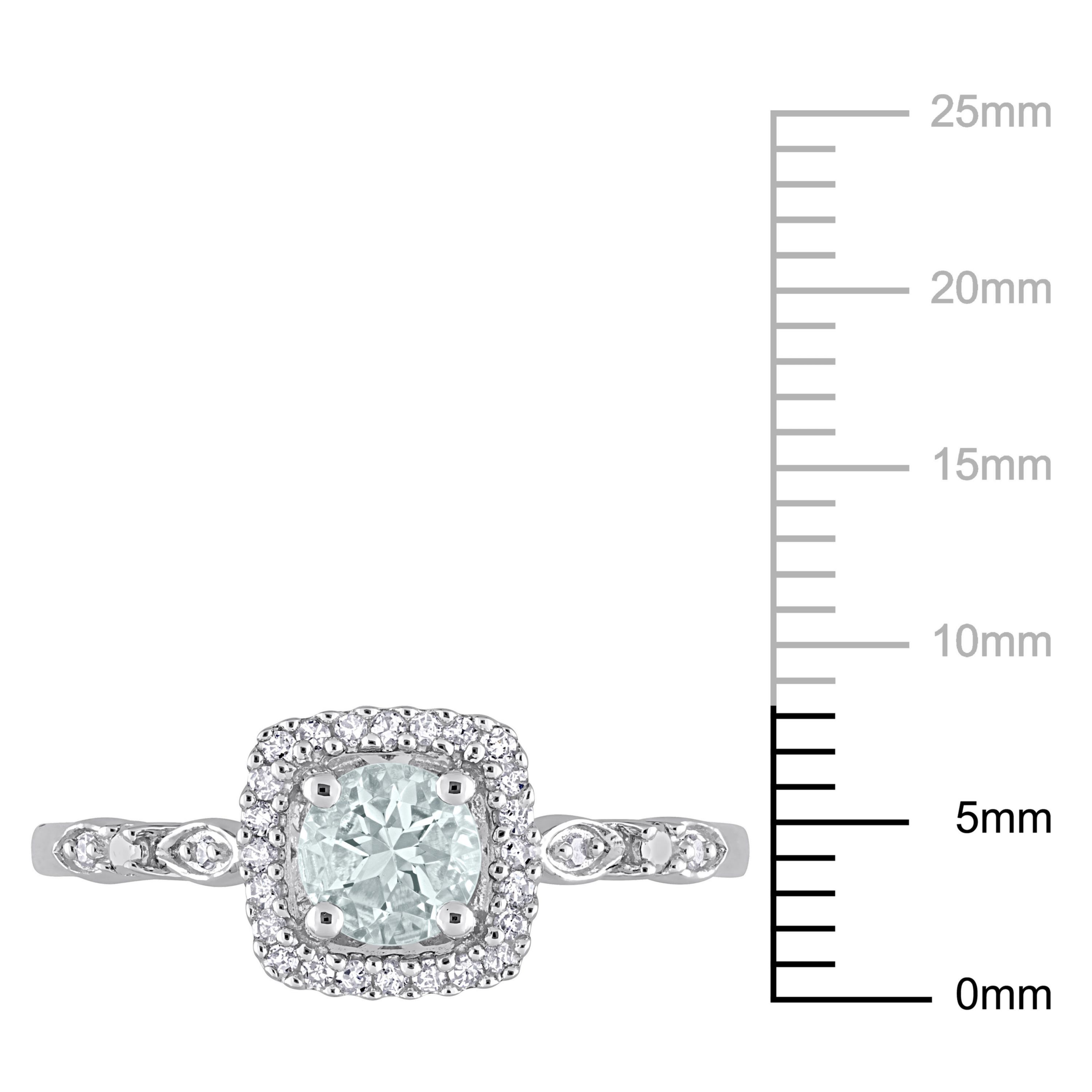 Aquamarine and Diamond Accent Square Halo Ring in Sterling Silver